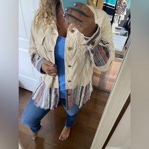 NWT beige corduroy vertical stripe button shacket jacket